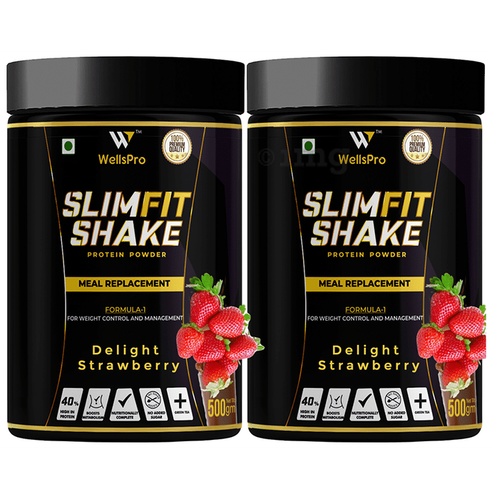 WellsPro Slimfit Shake Protein Powder for Weight Management | No Added Sugar | Flavour Strawberry