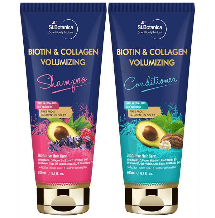 St.Botanica Combo Pack of Biotin & Collagen Volumizing Shampoo and Biotin & Collagen Conditioner (200ml Each)