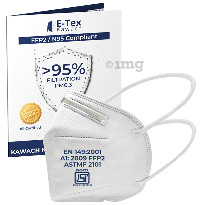 E-Tex Kawach FFP2/N95 Compliant Protective Face Mask with Headloop Free Size White