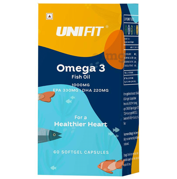 Unifit Omega 3 Fish Oil 1000mg Softgel Capsule with 330mg EPA & 220mg DHA for Healthy Heart, Eyes & Joints (60 Each)