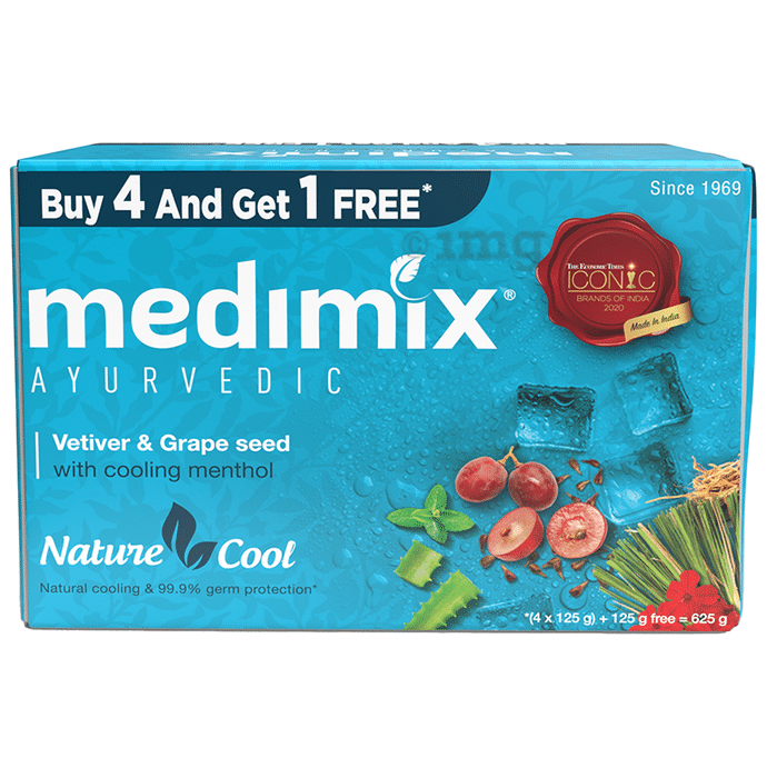 Medimix Ayurvedic Soap (125gm Each) Vetiver & Grape Seed Buy 4 Get 1 Free