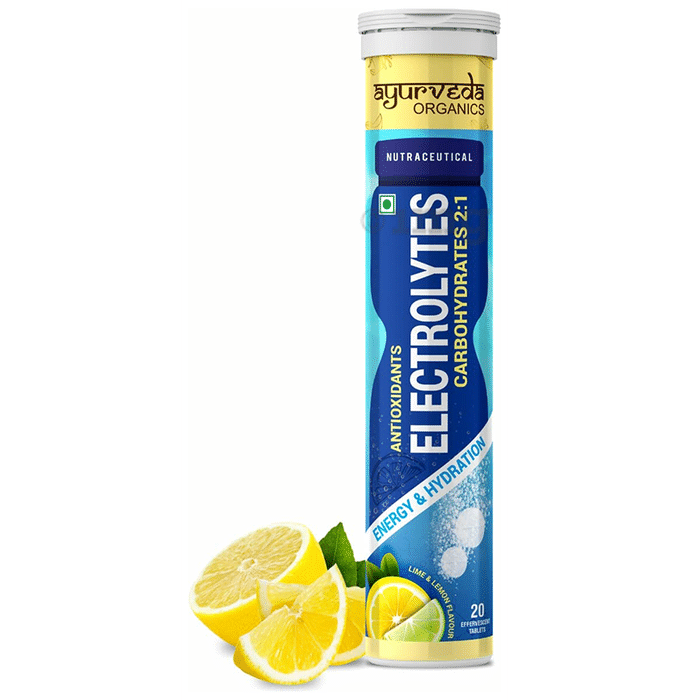 Ayurveda Organics Antioxidants Electrolytes Carbohydrates 2:1 Effervescent Tablet Lime & Lemon