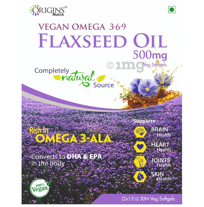 Origins Nutra Vegan Omega 3 6 9 Flaxseed Oil 500mg Veg Softgel