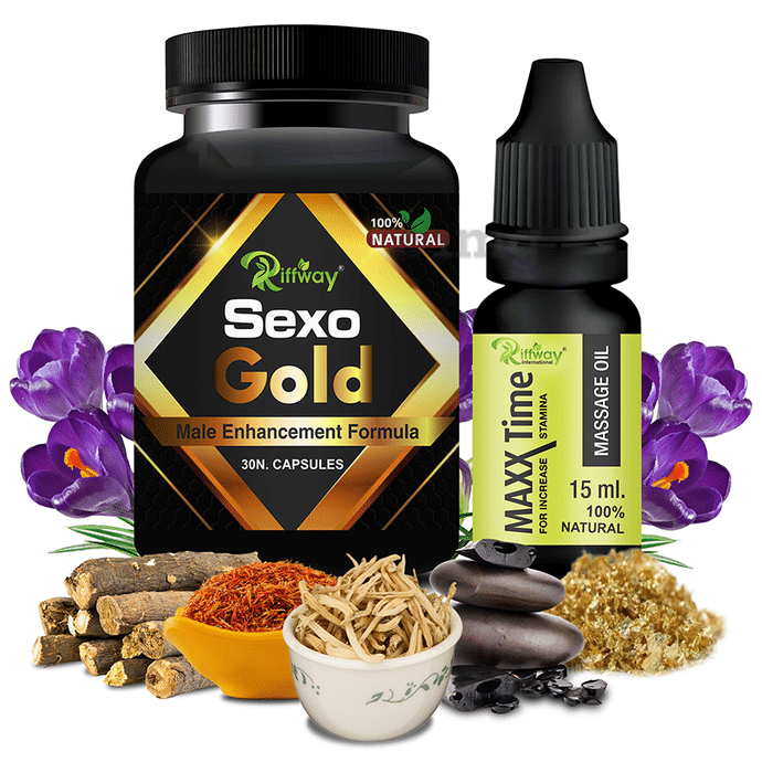 Riffway International Combo Pack of  Sexo Gold 30 Capsule &  Maxx Time Massage Oil 15ml