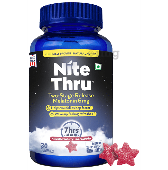 Nite Thru Two Stage Release Melatonin 6mg Gummies Natural Strawberry