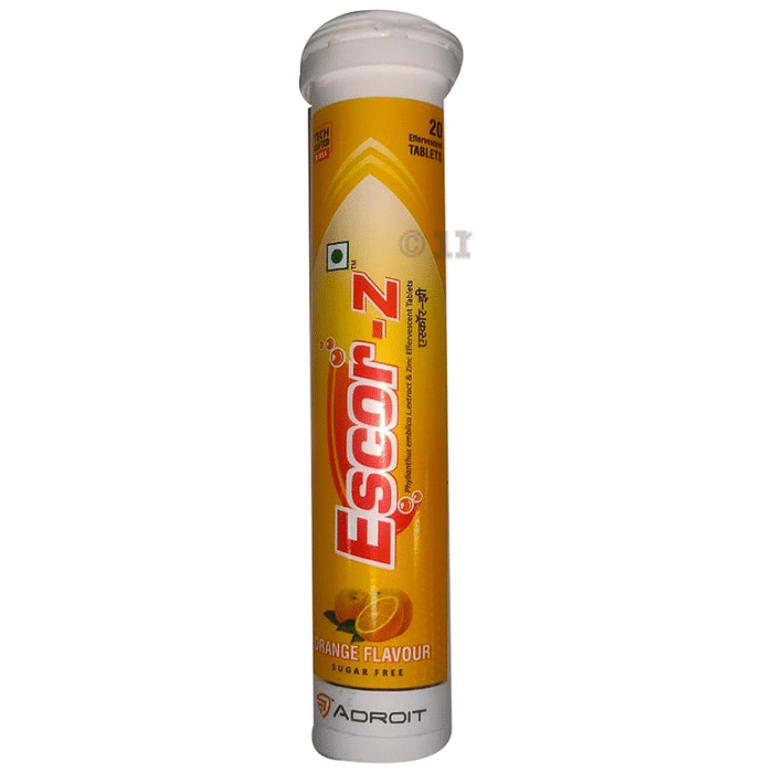 Escor Z with Zinc for Immunity | Sugar Free | Flavour Orange Effervescent Tablet