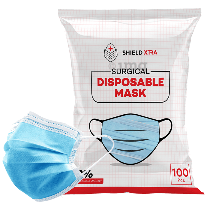 Shield Xtra 3 Ply Surgical Disposable Mask (100 Each) Blue