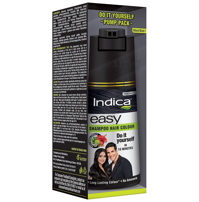 Indica Easy Shampoo Hair Colour Natural Black 1: Buy pump bottle of 180 ml  Shampoo at best price in India | 1mg