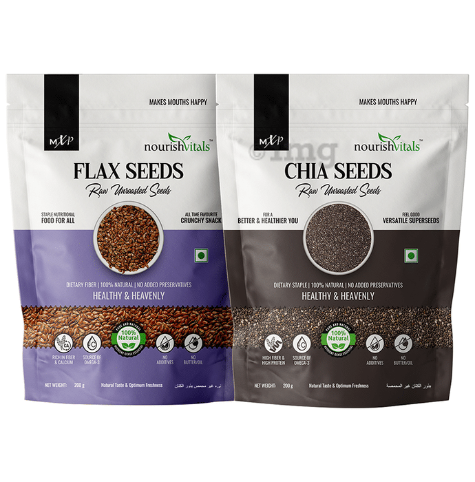 NourishVitals Combo Pack of Flax Seeds Raw Unroasted and Chia Seeds Raw Unroasted (200gm Each)