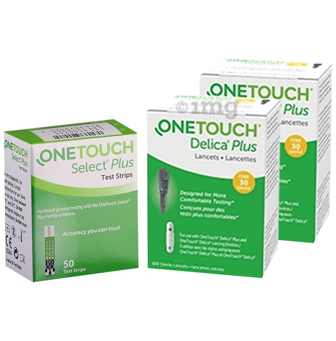 Combo Pack of OneTouch Select Plus 50 Test Strip & 2 Pack of OneTouch Delica Plus 25 Lancet