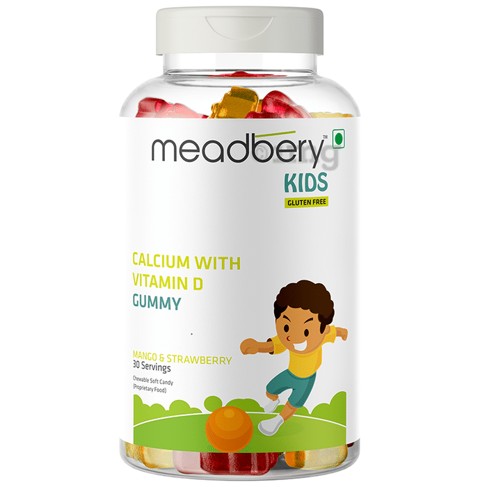 Meadbery Mango & Strawberry Kids Calcium with Vitamin D Gluten Free Gummy