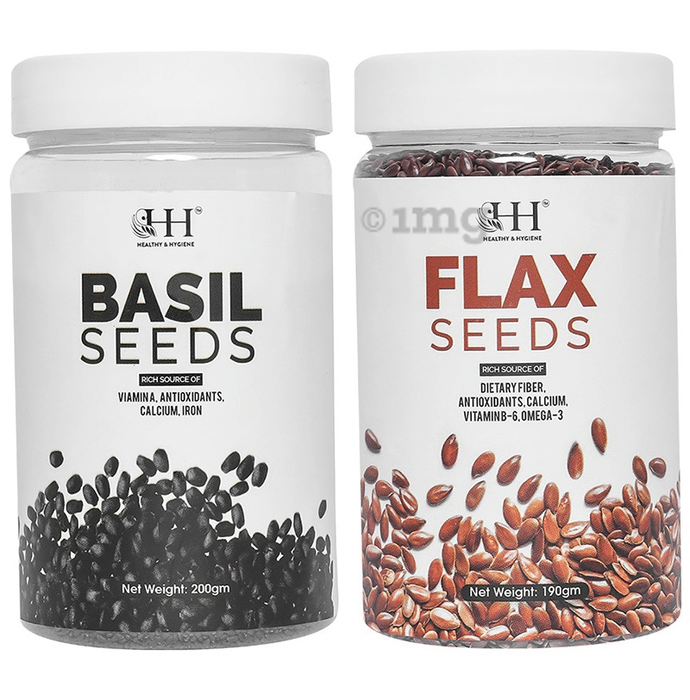 Healthy & Hygiene Combo Pack of Basil Seeds 200gm & Flax Seeds 190gm