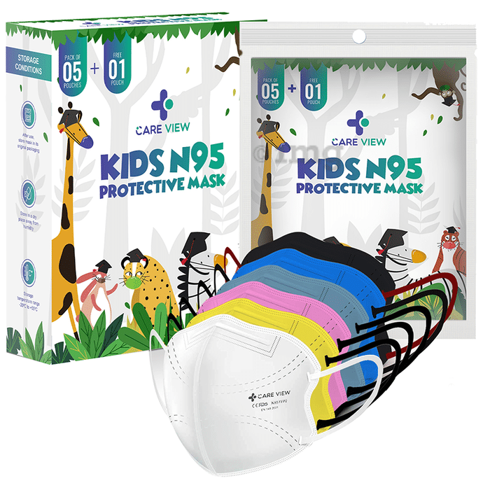 Care View Kids N95 Face Mask with 5 Layered Filtration DRDO SITRA BIS ISI Certified Mask Multicolor