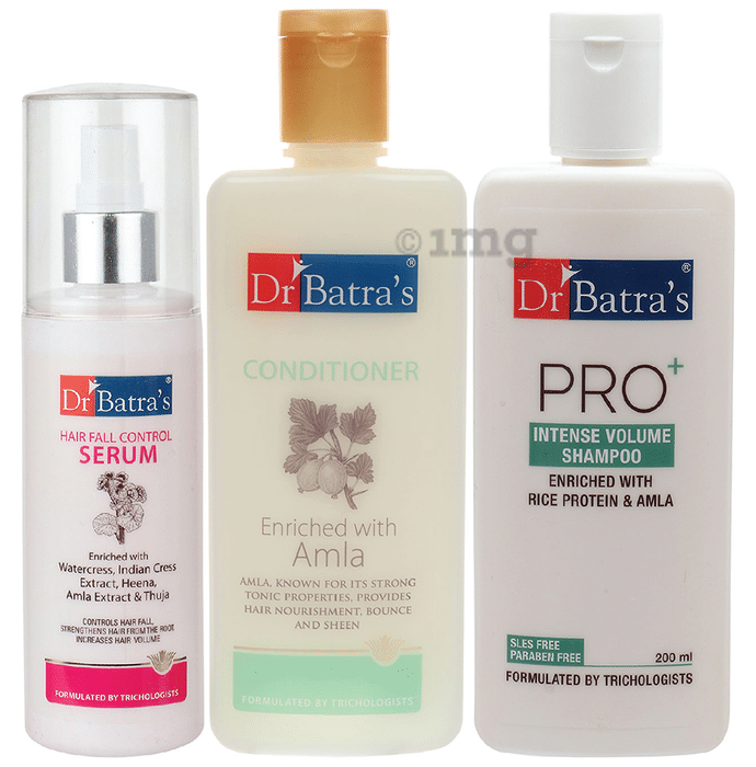 Dr Batra's Combo Pack of Hair Fall Control Serum 125ml, Conditioner 200ml and Pro+ Intense Volume Shampoo 200ml