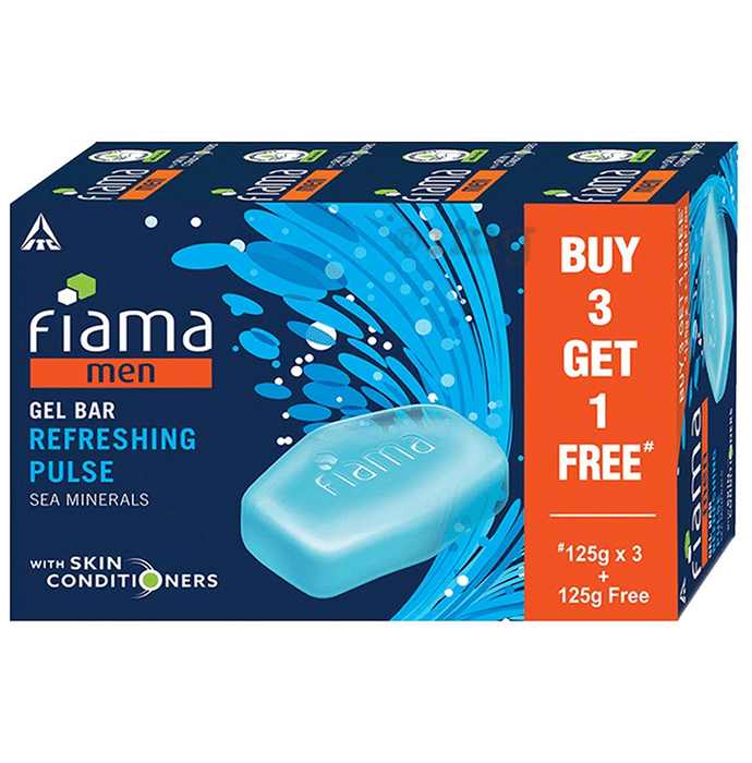 Fiama Men Gel Bar Refreshing Pulse Buy 3 Get 1 Free (125gm Each)