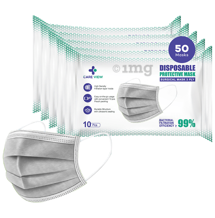 Care View 3 Ply Disposable Protective Surgical Face Mask Grey