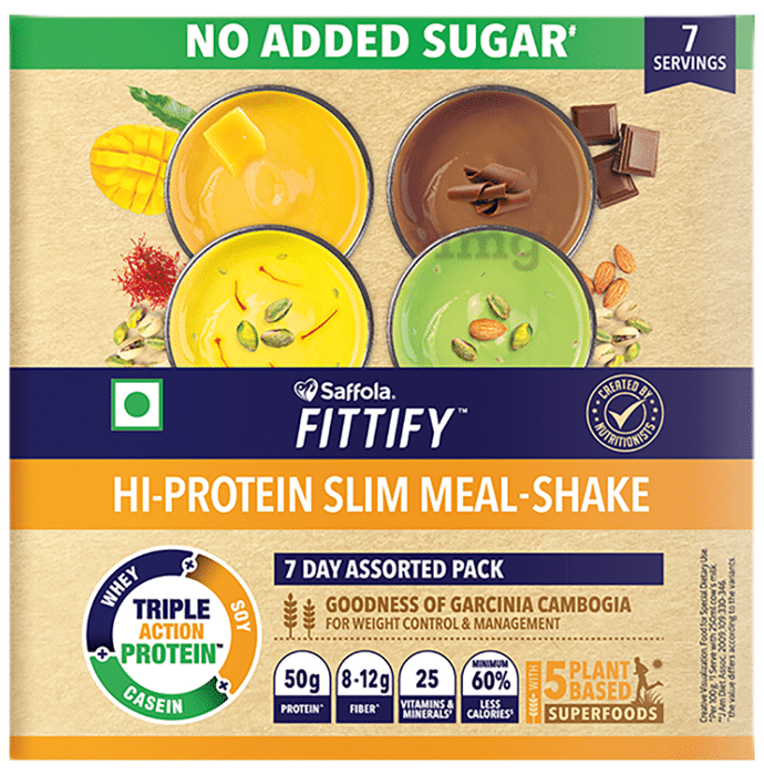 Saffola Fittify Hi-Protein Slim Meal-Shake Sachet (35gm Each) Assorted No Added Sugar