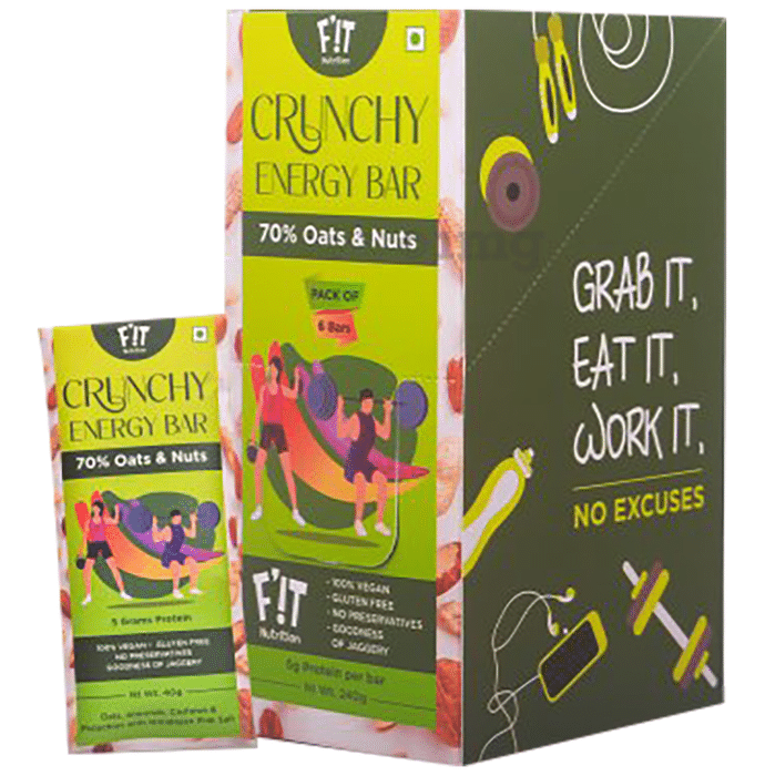 F'it Crunchy Energy Bar (40gm Each) 70% Oats & Nuts