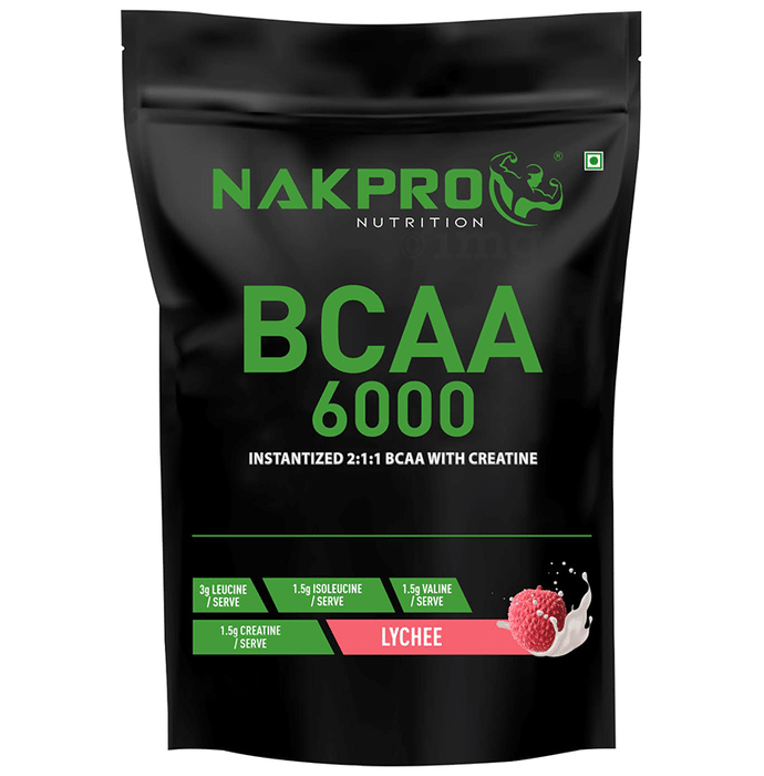 Nakpro Nutrition BCAA 6000 Instantized 2:1:1 BCAA with Creatine Powder Lychee