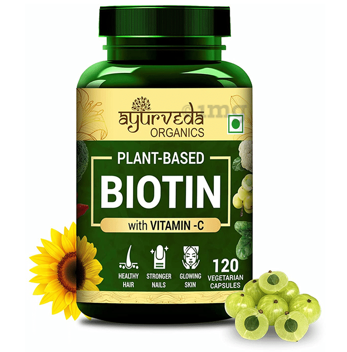 Ayurveda Organics  Plant-Based Biotin with Vitamin C Vegetarian Capsule