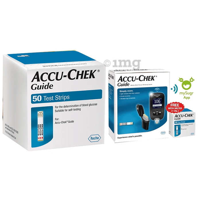 Accu-Chek Guide Combo of Blood Glucose Monitoring System with 10 Test Strips Free and 50 Test Strips