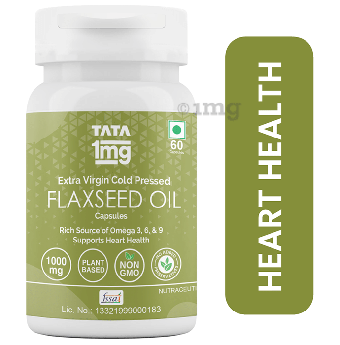 Tata 1mg Flaxseed Oil 1000mg Veg Omega 3 Capsule for Heart Health