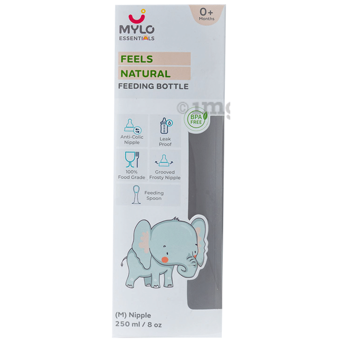 Mylo Essentials Feels Natural Feeding Bottle Medium Nipple Blue Elephant