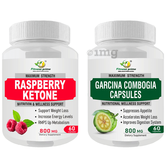 Fitness Prime Combo Pack of Maximum Strength Raspberry Ketone Nutrition & Wellness Support Capsule & Maximum Strength Garcina Combogia Nutritional Wellness Support 800mg Capsule (60 Each)