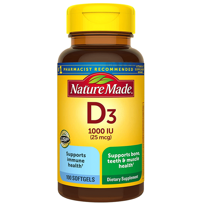 Nature Made Vitamin D3 (Cholecalciferol) 1000IU | Softgel for Healthy Bones, Teeth, Muscles & Immunity