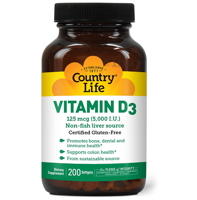 Country Life Vitamin D3 125mcg (5000 I.U.) Softgel