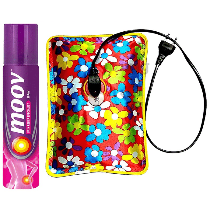 Combo Pack of Moov Pain Relief Spray 50gm & Healthtokri Electric Rechargeable Heating Gel Warm Bag