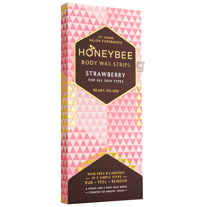 Honey Bee Body Wax Strips 8 and 2 Post Wax Wipes Strawberry