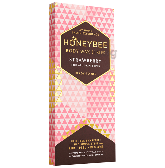 Honey Bee Body Wax Strips 8 and 2 Post Wax Wipes Strawberry