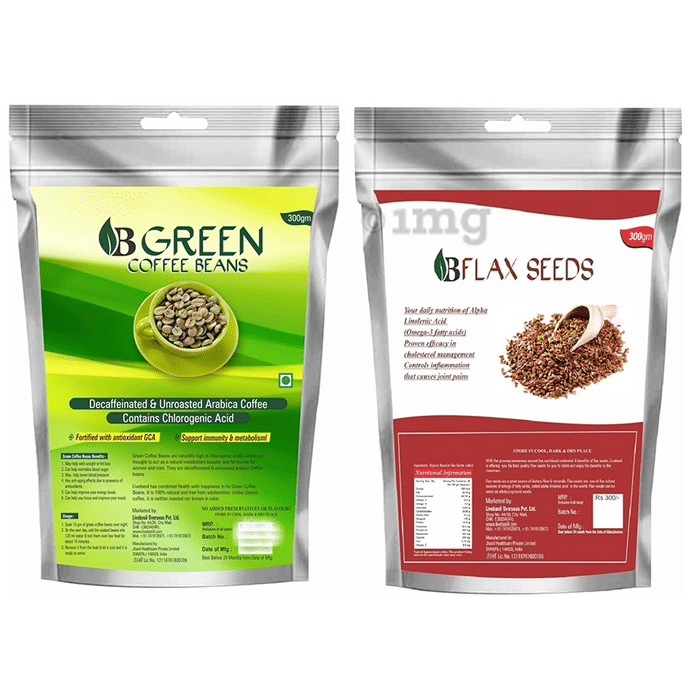 Livebasil Combo Pack of Green Coffee Beans and Flax Seeds (300gm Each)