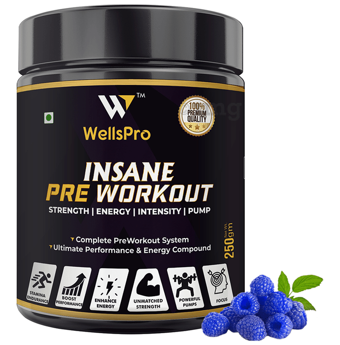 WellsPro Insane Pre Workout (250gm Each) Blue Raspberry