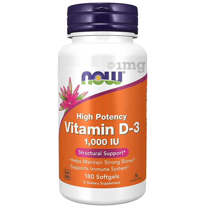 Now High Potency Vitamin D3 (Cholecalciferol) 1000IU | Softgel for Bones & Immunity