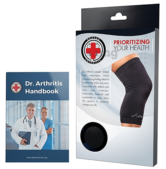 Dr. Arthritis Copper Infused Knee Brace/ Compression Sleeve/ Support & Doctor Written Handbook Single XXL Black