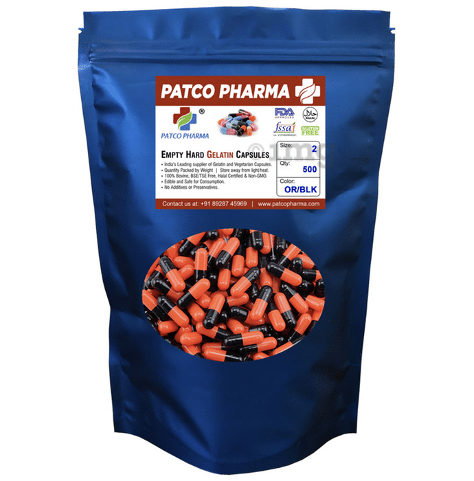 Patco Pharma Empty Hard Gelatin Capsule Size 2 Orange & Black