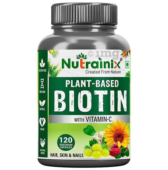 Nutrainix Organic & Plant-Based Biotin 10000mcg with Vitamin C Vegetarian Capsule