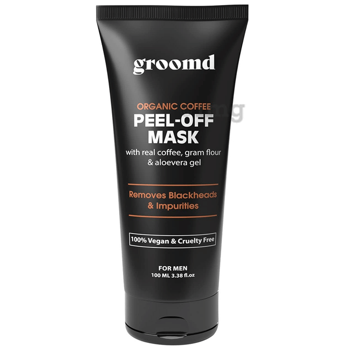 Groomd Organic Coffee Peel-Off Mask for Men with Real Coffee, Gram Flour & Aloe Vera Gel - Removes Blackheads & Impurities