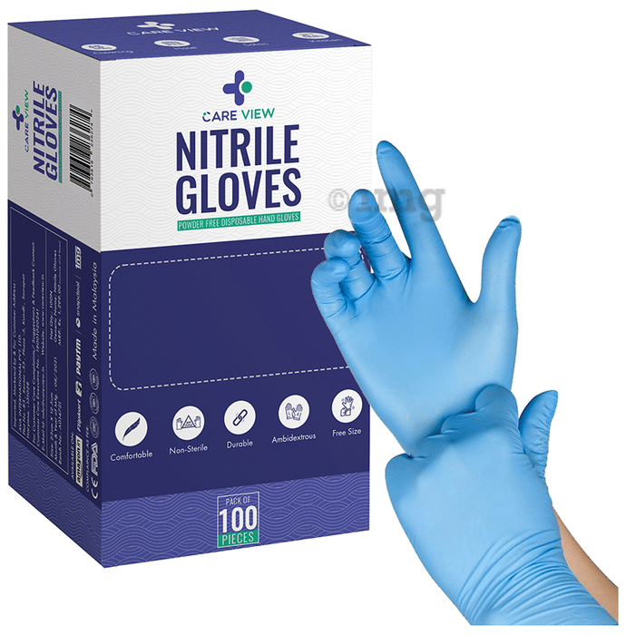 Care View Nitrile Powder Free Disposable Hand Glove Blue