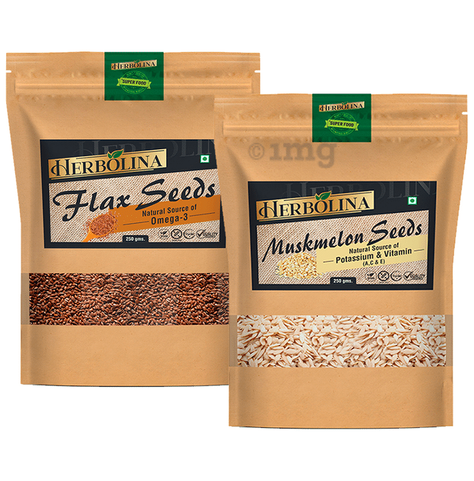 Herbolina Combo Pack of Flax & Muskmelon Seeds (250gm Each)