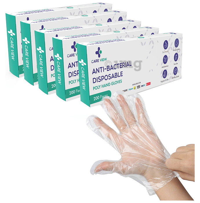 Care View Anti-Bacterial Disposable Poly Hand Glove (200 Each)