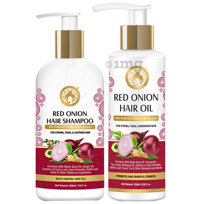 Mom & World Combo Pack of Red Onion Hair Shampoo 300ml & Red Onion Hair Conditioner 200ml