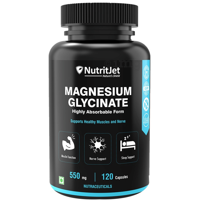 NutritJet Magnesium Glycinate 550mg for Muscles, Nerve & Sleep Support | Capsule