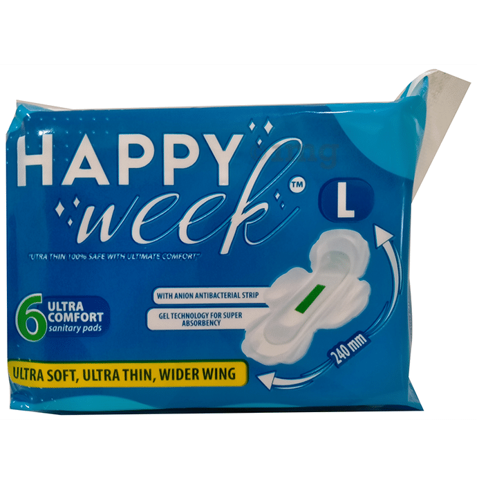 Happy Week Ultra Comfort Sanitary Pads Large Ultra soft, Ultra Thin, Wider Wing