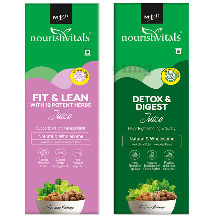 NourishVitals Combo Pack of Fit & Lean with 12 Potent Herbs and Detox & Digest Juice (500ml Each)