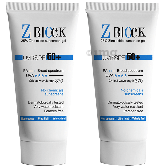 Z Block 25% Zinc Oxide Sunscreen Gel (50ml Each) SPF 50+