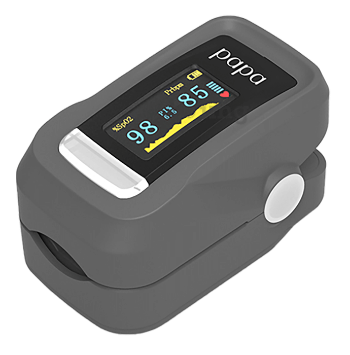 Papa Protect Pulse Fingertip Oximeter with Lanyard and Carry Case CE and FDA Certified Grey