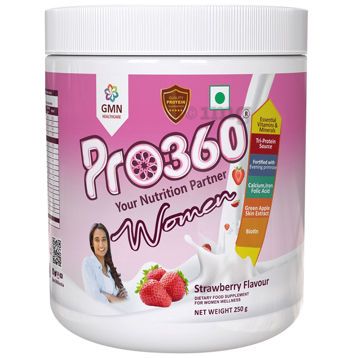 Pro360 Women Protein with Calcium, Iron, Vitamins & Minerals | Flavour Strawberry Powder